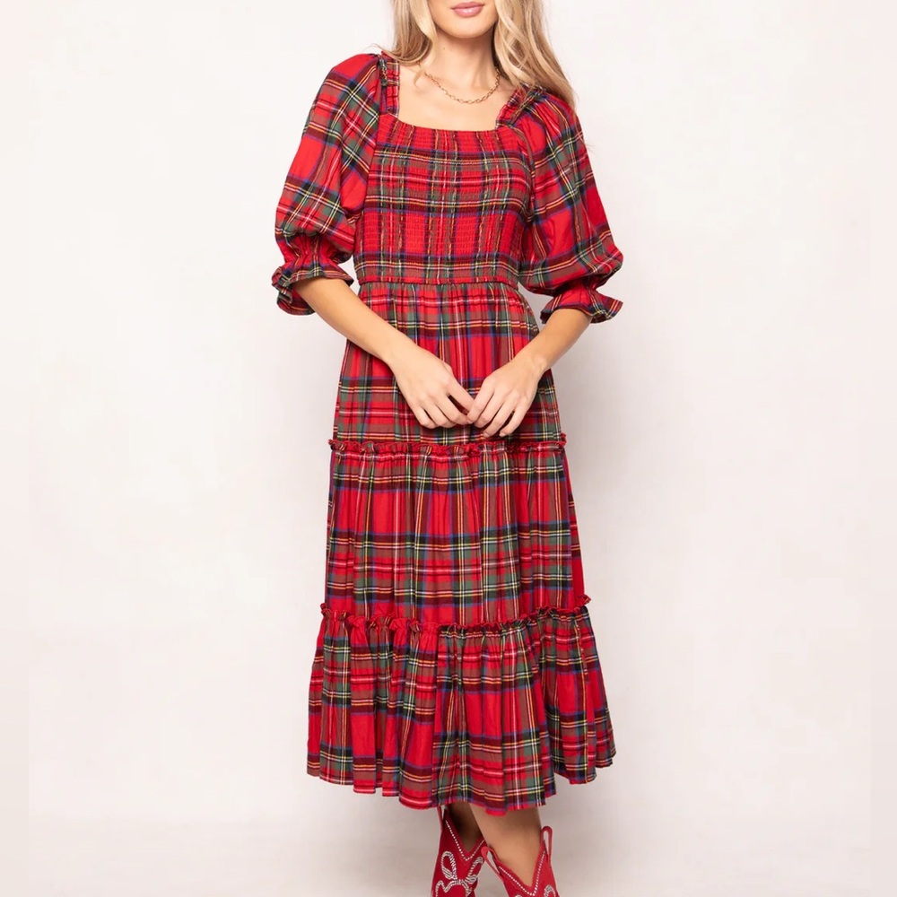 Ivy City Co Red Plaid Midi Dress
